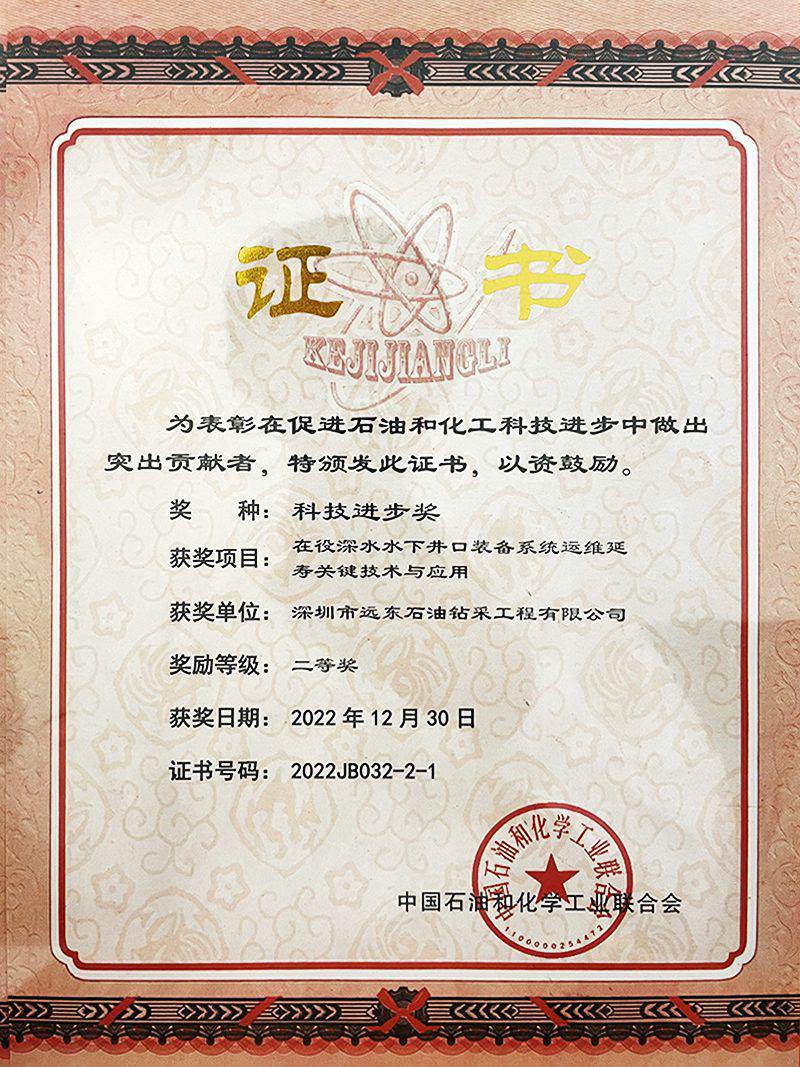 Petroleum & Chemical Industry Science & Technology Award certificate