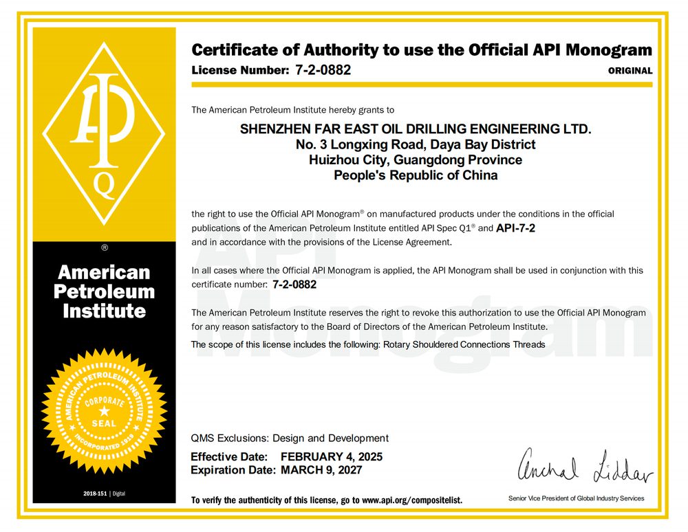 API 7-2 Monogram License — Rotary Shouldered Connection Threads